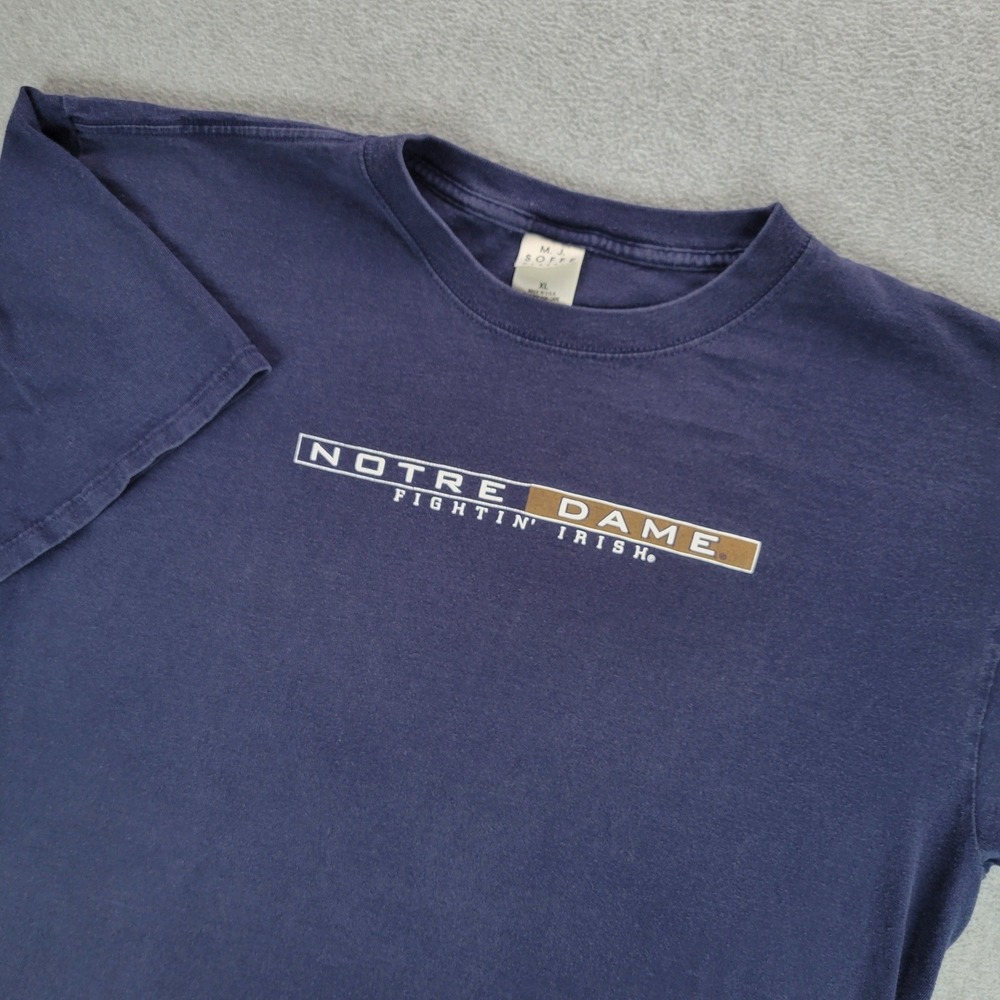 M.J. Soffe Notre Dame T-Shirt‎ Mens XL Navy Blue Fighting Irish Graphic USA Made